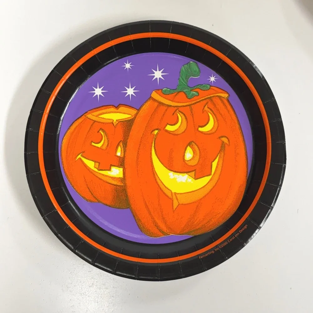 Vintage Halloween Thanksgiving Party Paper Plates 7in 4 Packs 1990s Made In USA